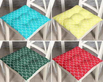 Fish Scale Styling Kitchen Puffy Seat Cushion with Ties, Yellow Garden Chair Pad, Red Chair Decoration, Outdoor Chair Cushion, New Home Gift