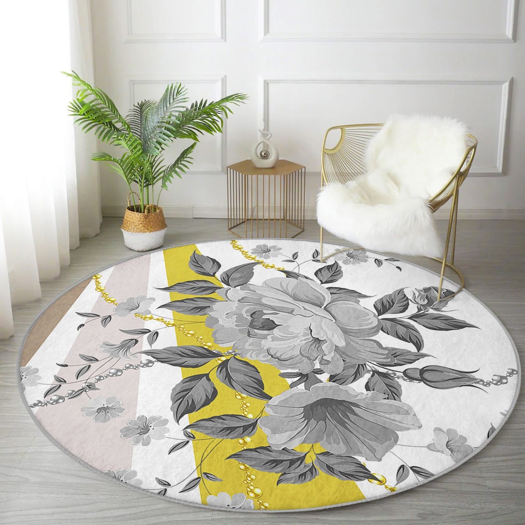 Modern Floral Round Rug Anti Slip Trendy Flower Circle Rug Etsy