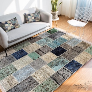 Boho Fransen Teppich, buntes Patchwork, weiche Textur (mehrere Größen)