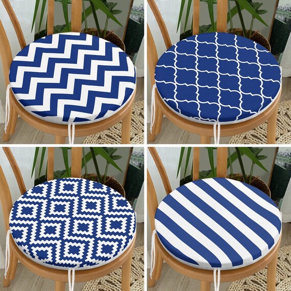 Blue chair pads with ties sale