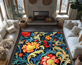 William Morris Rug - Vibrant Floral Design, Soft and Durable