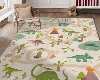 Dinosaur Playroom Rug: Realistic 3D Print (Soft, Washable, Non-Slip)