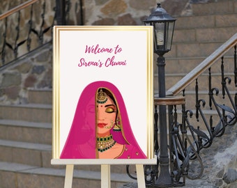 Chunni Welcome Signs Punjabi for Chunni Signages, Wedding Chunni Ceremony poster & Welcome to Chunni sign, Chunni signage Sikh ceremony sign