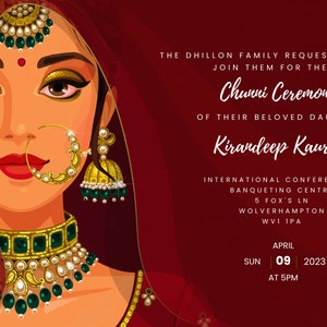 Chunni invitations, Digital Chunni invites, Chunni ceremony invitations for Sikh invite, Punjabi invitation Chunni function digital Whatsapp