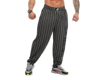 Baggy trainingsbroek voor heren met zakken, oldschool loose fit gym spierbroek cadeau voor bodybuilders