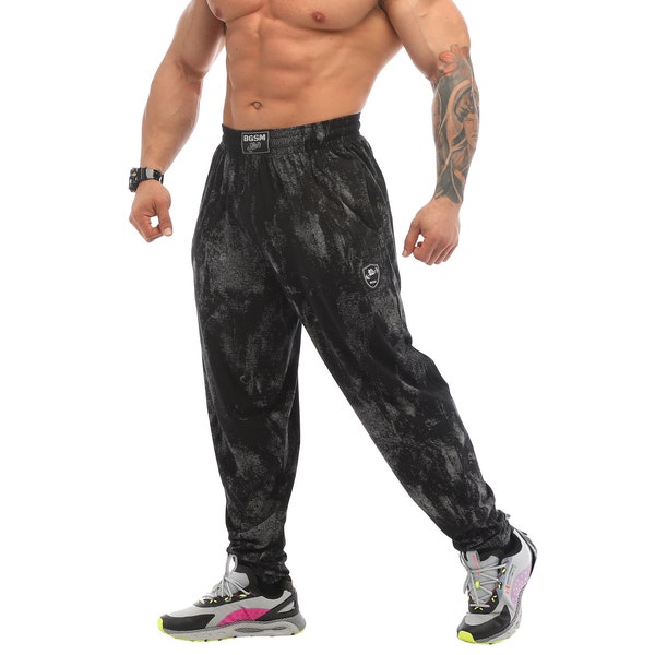 Pantalon pour homme (coupe ample) avec poches, design baggy 100 % coton, fin, pantalon musclé