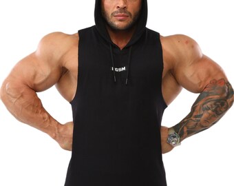 Mens Hooded Sleeveless Gym Shirt - Workout Tank Top