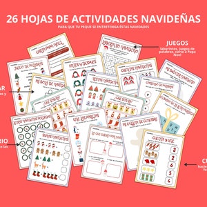 26 hojas de actividades navideñas para niños, imprimibles Navidad, juegos navideños, para casa, colegio, clases, fiestas, dibujar y colorear