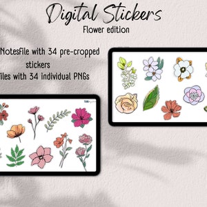 Colorful Flower and Greenery Digital Stickers for Planners and Journals - Pre-cropped in GoodNotes and Zip Formats