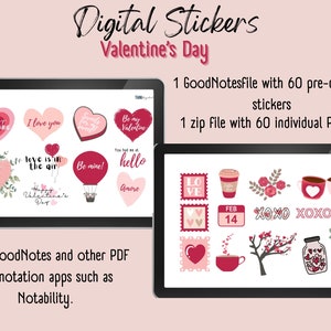Digital Stickers for Valentine’s Day to be used in Goodnotes or Notability/iPad Stickers/February Stickers/Love Stickers/Pink Heart Stickers