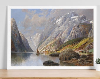 Fjord Art Print, Norway Travel Print, Mountain Art Print, Nordic Home Décor, Scandinavian Print, Travel Gallery Print, Digital Artwork