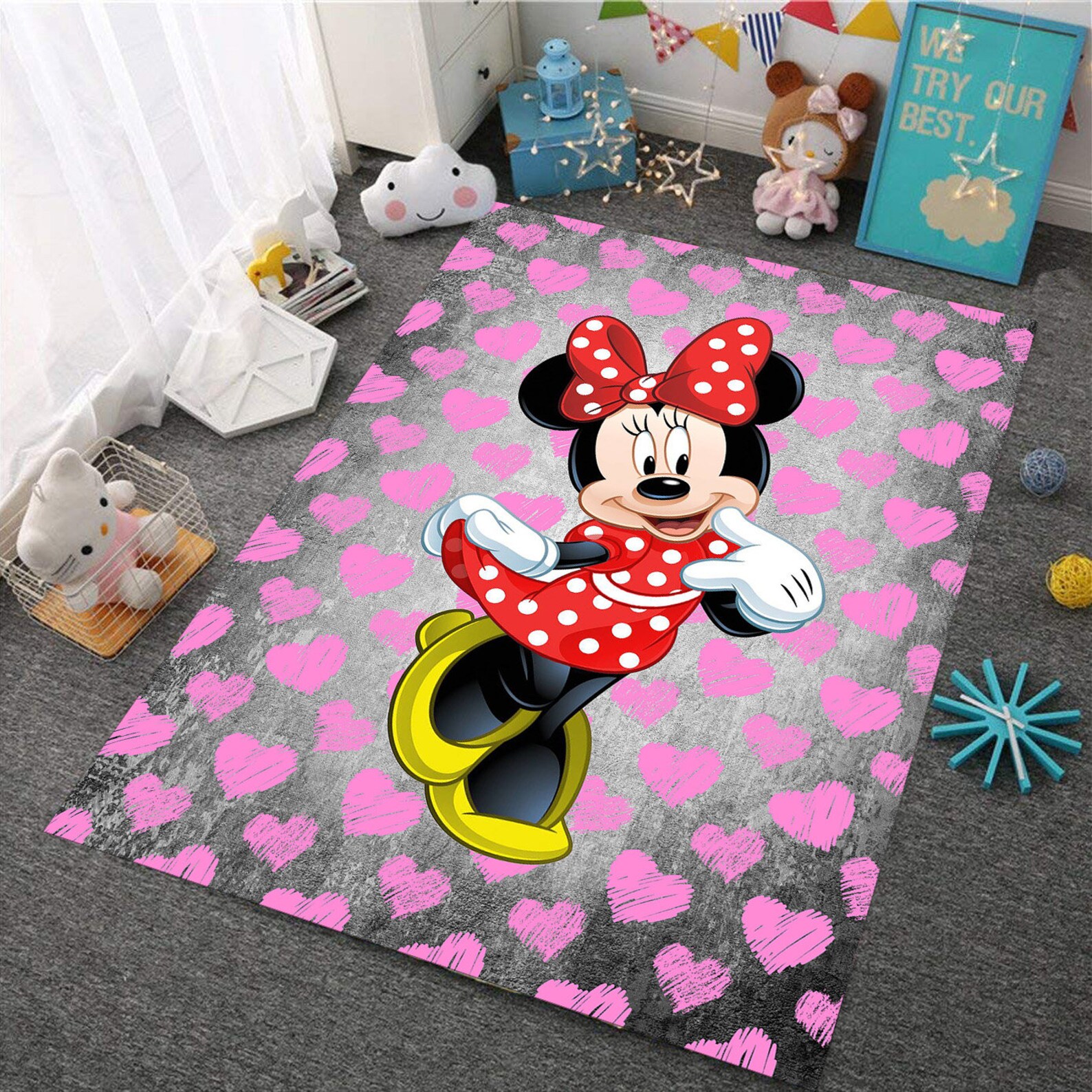Heart Minnie Mouse Rug DC172 Girl Minnie Mouse Rugs Carpet Etsy