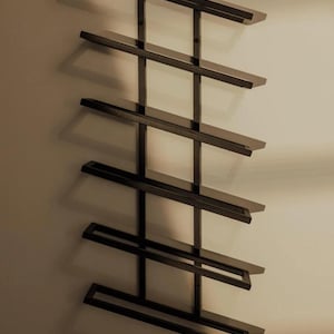 Industrial Style Black Metal Wine Holder for 6 Bottles, Space-Saving and Decorative Rack for Modern Interiors Elegant Wall Wine Rack