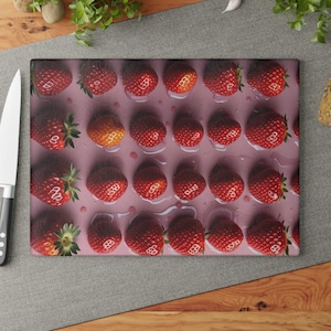 Strawberry Tempered Glass Cutting Board: Kitchen Decor Serving Platter