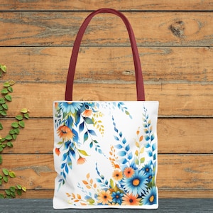 Floral Tote Bag, Flower Bouquet Design - Reusable Shopping Bag, Grocery Bag, Beach Tote, Eco-Friendly Gift, Summer Fashion Accessory
