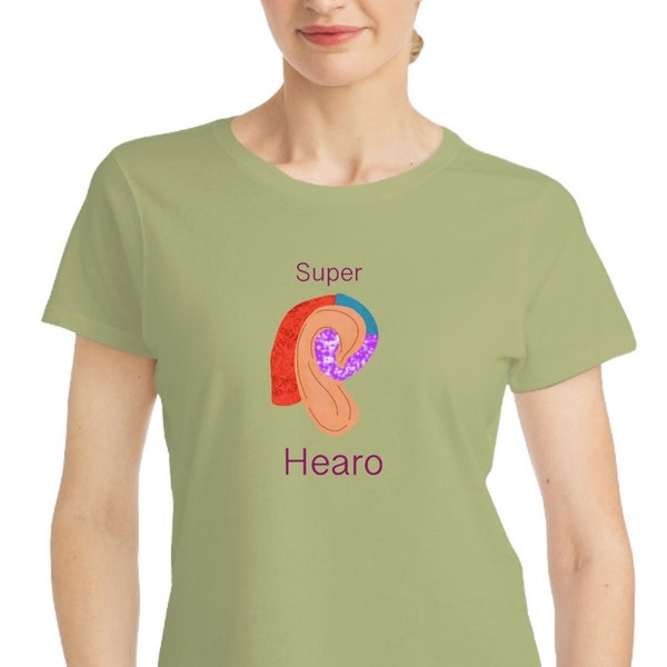 Super Hearo Tee Shirt, Deaf Artist Organic Women's Classic T-Shirt, Hearing Aid Accessories, BTE Hearing Aids, Cochlear Implant, Deaf Art