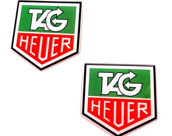 Naklejki wypukłe z żywicy w stylu retro: logo, vintage, T Heuer (zestaw 2 szt.)