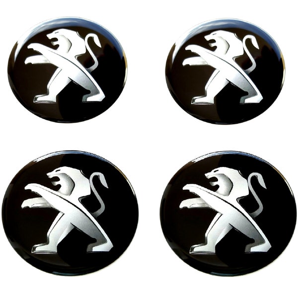 Lot de 4 pièces Stickers enjoliveurs centraux Peugeot 30-80 mm en résine avec logo 30-80 mm