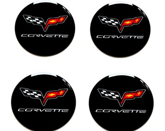 Set of 4 pcs. Chevrolet Corvette Center Wheel Caps logo resin domed stickers decals racing 30-80mm