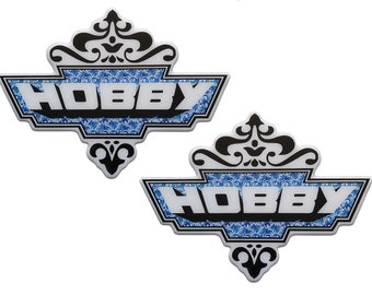 Set van 2 stuks. Hobby Camper logo hars koepelvormige stickers stickers vintage