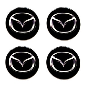 Set di 4 adesivi in resina con logo Mazda per coprimozzi centrali, 20-80 mm.