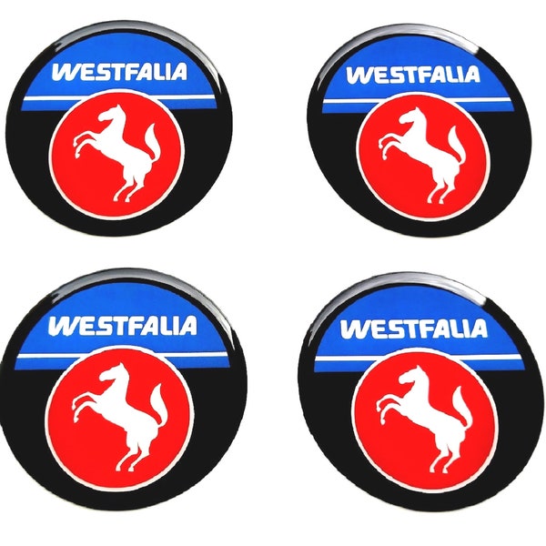 Ensemble de 4 pièces. Westfalia Motorhome Center Wheel Caps logo résine dôme autocollants décalcomanies 30-80mm