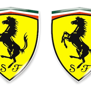 Set di 2 pezzi. Adesivi in resina con logo scudo Ferrari, decalcomanie, emblema