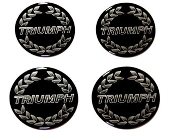 Triumph, Kupolformade klistermärken i harts: Centrumkåpor, Logotyp, 20-80 mm, (Set om 4)