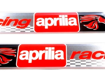 Set da 2 pz. adesivo decalcomania con cupola in resina per moto Aprilia Racing striscia leone