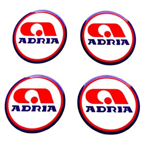 Set 4 Stück Adria Reisemobil Radkappen Logo gewölbte Aufkleber in Kunstharz, 20-80 mm