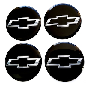 Set van 4 stuks. Chevrolet Center Wheel Caps-logo stickers met koepelvormige hars stickers helemaal zwart 20-80 mm
