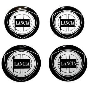 Set di 4 pezzi Lancia Center Wheel Caps logo adesivi in resina a cupola decalcomanie retrò 20-80 mm