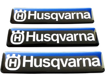 Set da 3 pezzi. Decalcomanie con emblema per adesivi a cupola in resina con logo Huskvarna