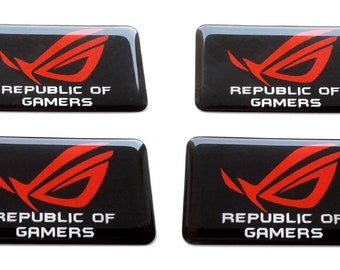 Set 4 Stück Republik der Gamer RoG Logo Harz gewölbte Aufkleber Abziehbilder