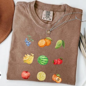 Cute Fruit Comfort Colors Shirt,  Vintage Look Fruit Tee,  Watercolor Fruits Cottagecore Strawberry Citrus Tshirt, Summer Time Tee T-Shirt