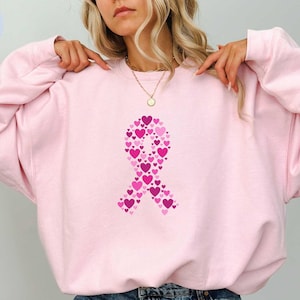 Ribbon Breast Cancer SweatShirt, Simple Breast Cancer Sweater, Beat Cancer SweatShirt, Pink Ribbon Cancer SweatShirt,Cancer Warrior