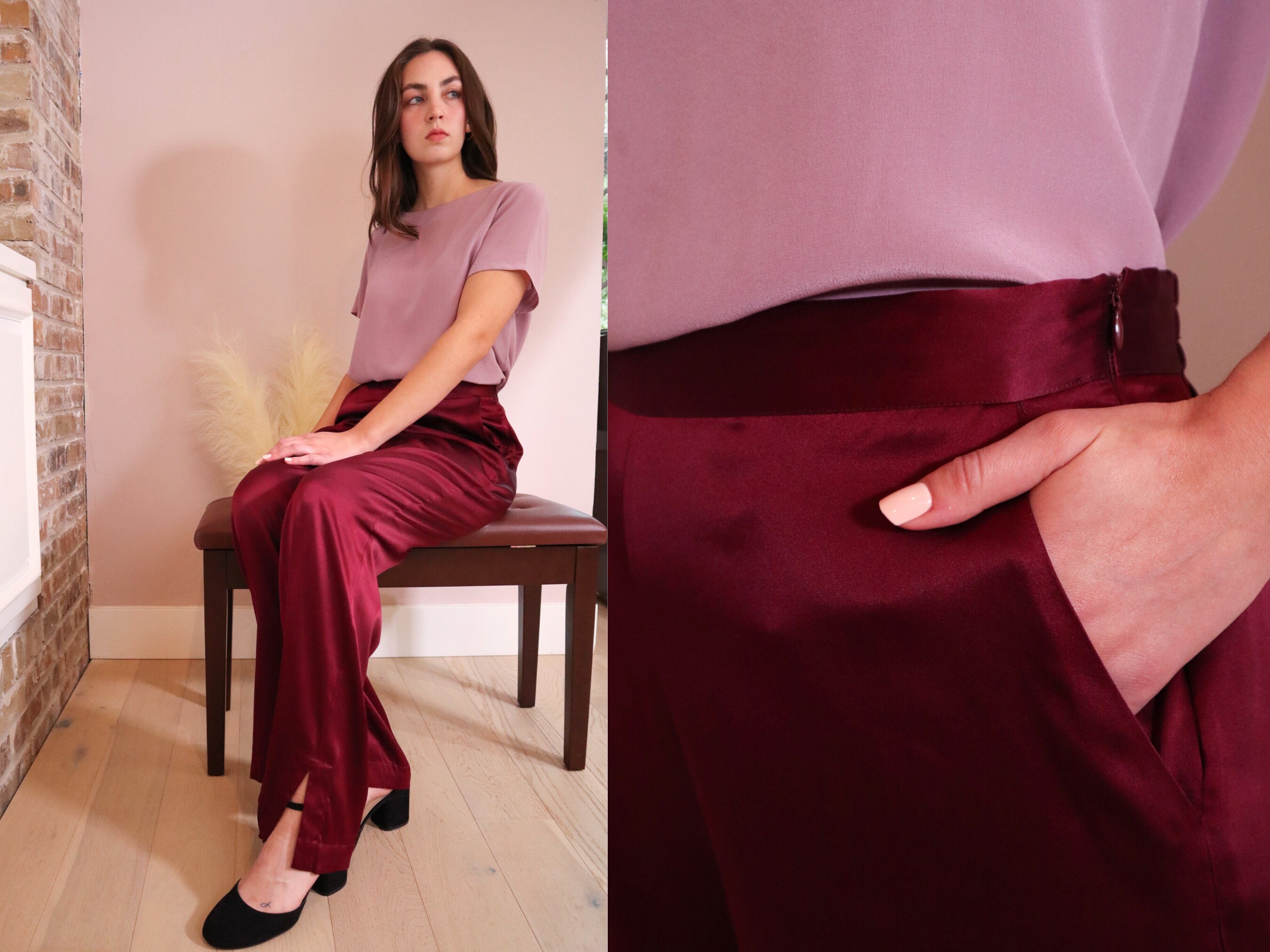 Mercedes Fold Over Waist Silk Pant main image 0