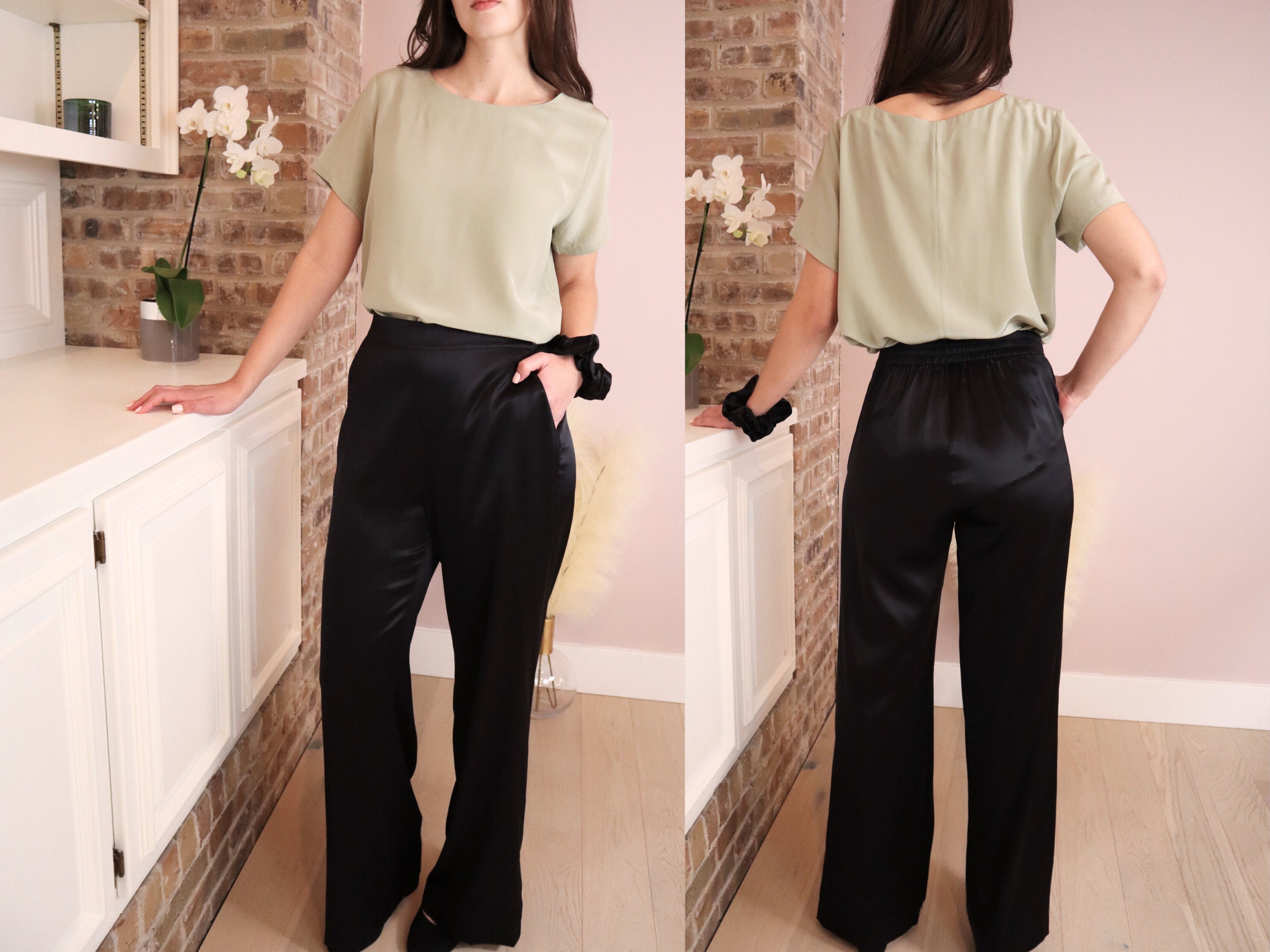 Mercedes Fold Over Waist Silk Pant main image 1