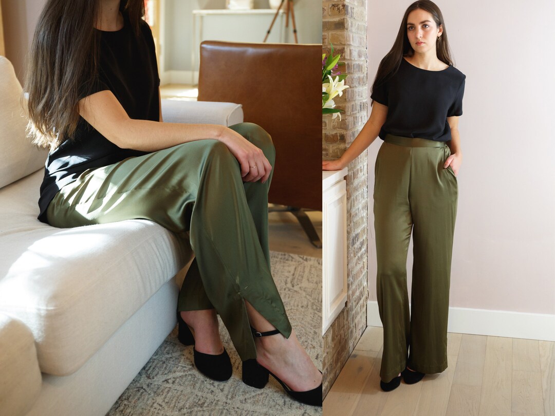 Washable Silk Pant High Waisted Wide Leg Trousers Washable Mulberry