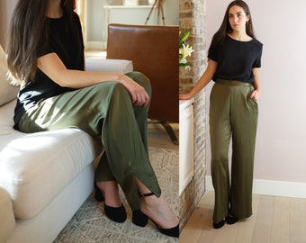 Washable Silk Pant| High Waisted Wide Leg Trousers| Washable Mulberry Silk Pull On Pant |  Silk Charmeuse| XS,S,M,L,XL