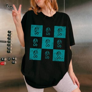 Teal Ribbon Comfort Colors Tee for Ovarian Cancer or Cervical Cancer Support,Ovarian Cancer Awareness T-Shirt, Ovarian Cancer Support Shirt,