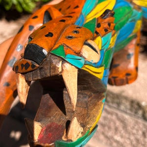 Hand Carved Cedar Wood Mayan Aztec half Jaguar Serpent hand painted Yucatan