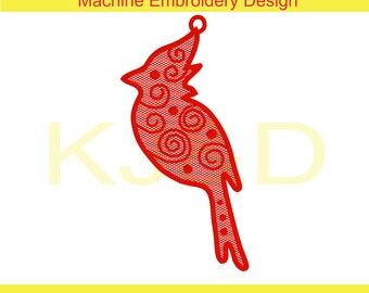Cardinal  Free Standing Lace Ornament Embroidery Design