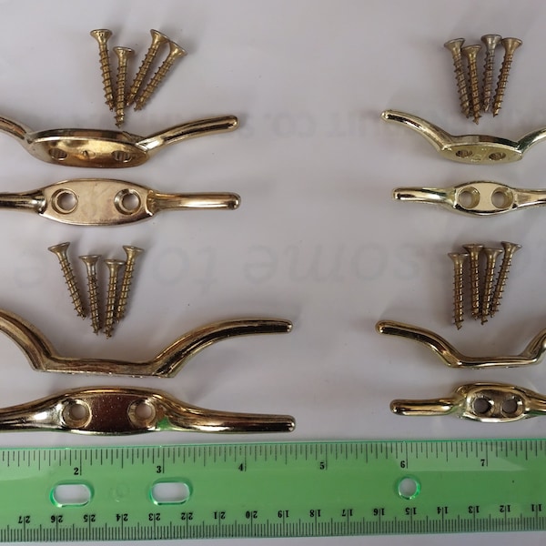 Brass Cord Cleat with Screws Choose from 2.5", 3", 3.5", 4.5" Inches Qty 1 pair