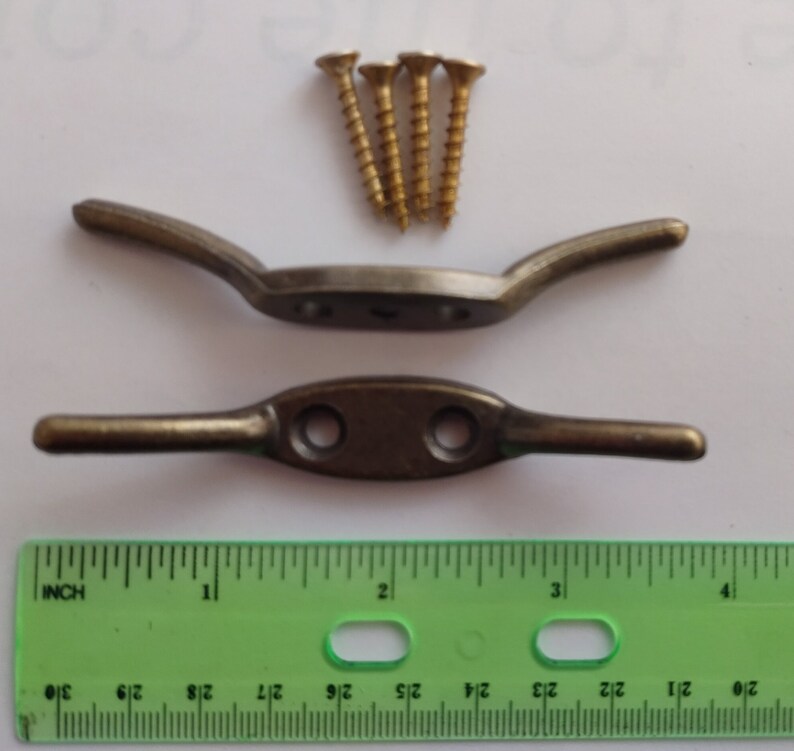 Antique Brass Cord Cleat With Screws Choose From 2.5, 3 3.5 4.5 Inches