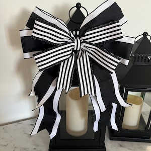 Black and white strip bow for wreaths, garlands, swags
