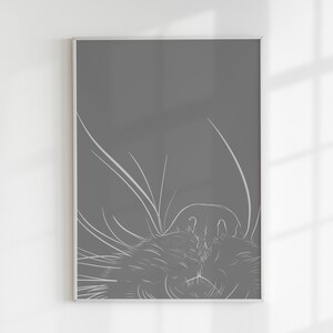 Cat Line Art Printable Poster | Grey Minimalist line art, pet line art