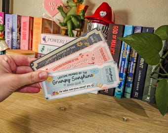 Laminated Lifetime Ticket Cardstock Bookmarks | Grumpy Sunshine, Cowboy Romance, Bookish, Booktok, Gifts for Readers
