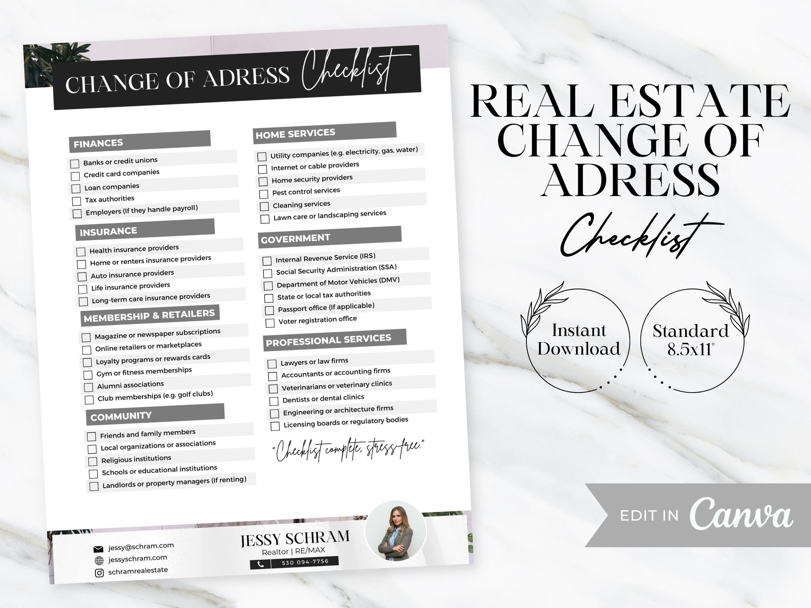 Change of Adress Checklist Real Estate Printable Change of Adress ...