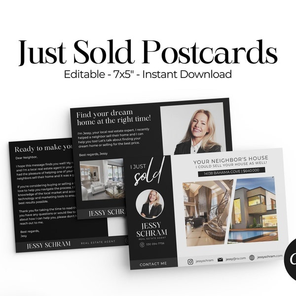 Just Sold Postcard Templates Luxury Real Estate Just Sold Postcard Canva Templates Realtor Black Just Sold Postcards